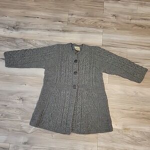 Kilronan Knitwear Merino Wool Cardigan Womens S Gray Fisherman Cableknit Ireland